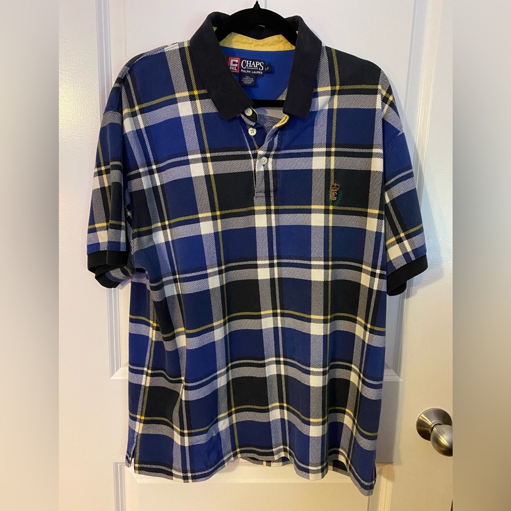 Chaps Ralph Lauren Plaid Polo Short Short Sleeve Cotton Size LARGE